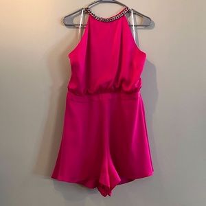 BNWT Lulu’s Size XL Hot Pink Cocktail Romper With Silver Chain Decoration